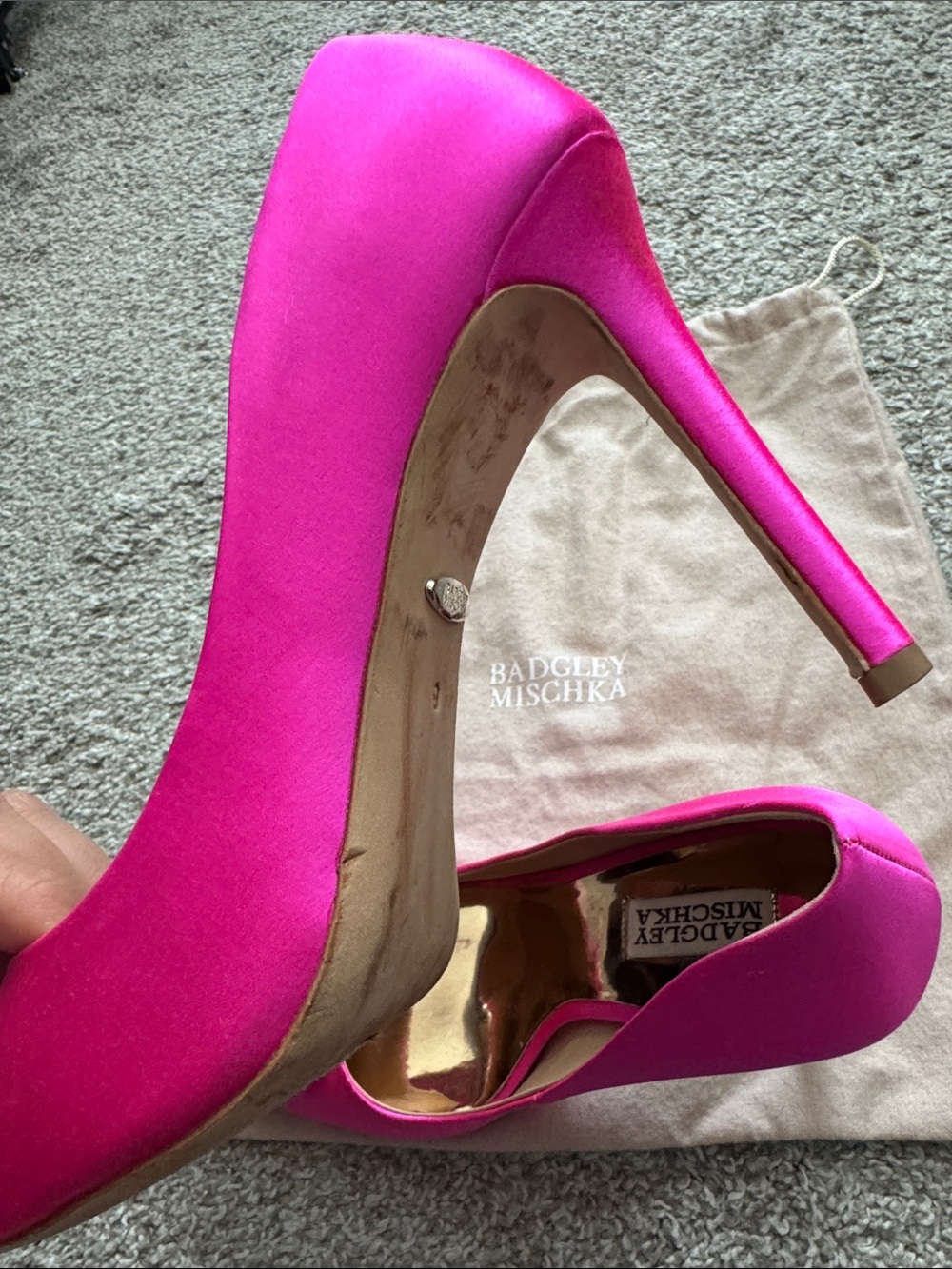Badgley Mischka Cher Fuchsia Satin Pointed Toe Pumps with Crystal Buckle - Picture 4 of 6